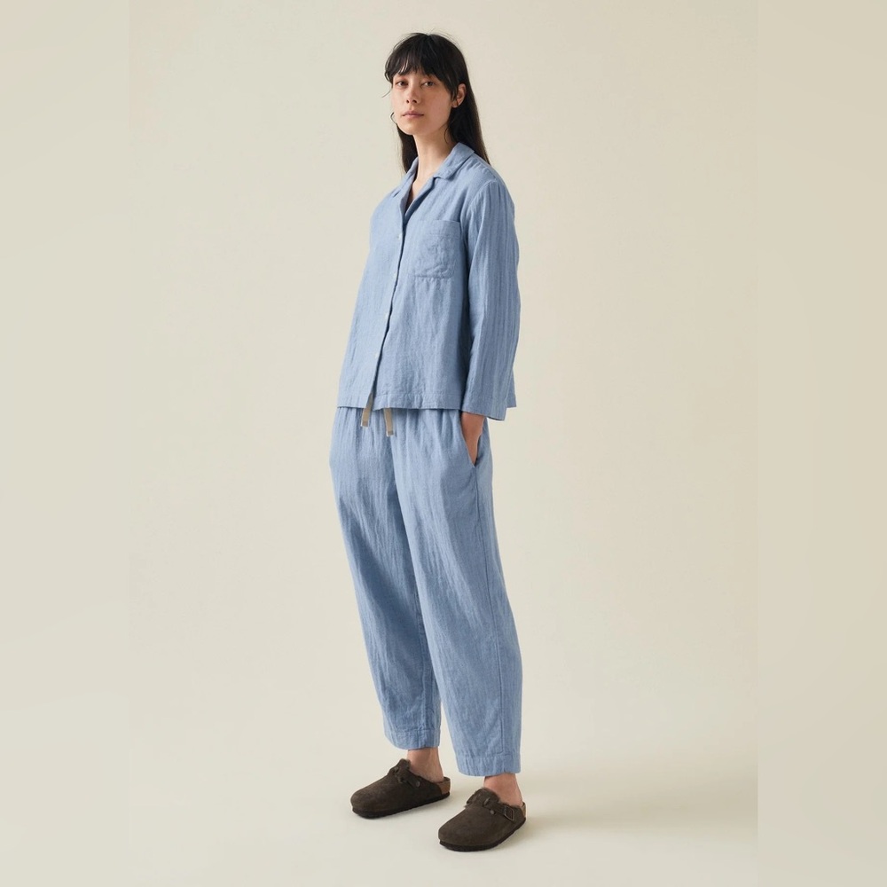 TOAST Mia Soft Double Cotton Chambray Blue Long Sleeve Pajama Set XS EUC